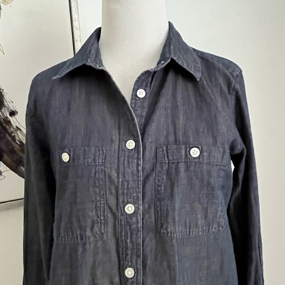 Loft Blue Chambray The Softened Button Front Blouse Size Small - Picture 2 of 9